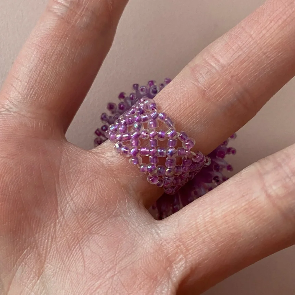 ❄️ 5 for $20.❄️ Purple Beaded Ring ❄️ - Picture 3 of 6